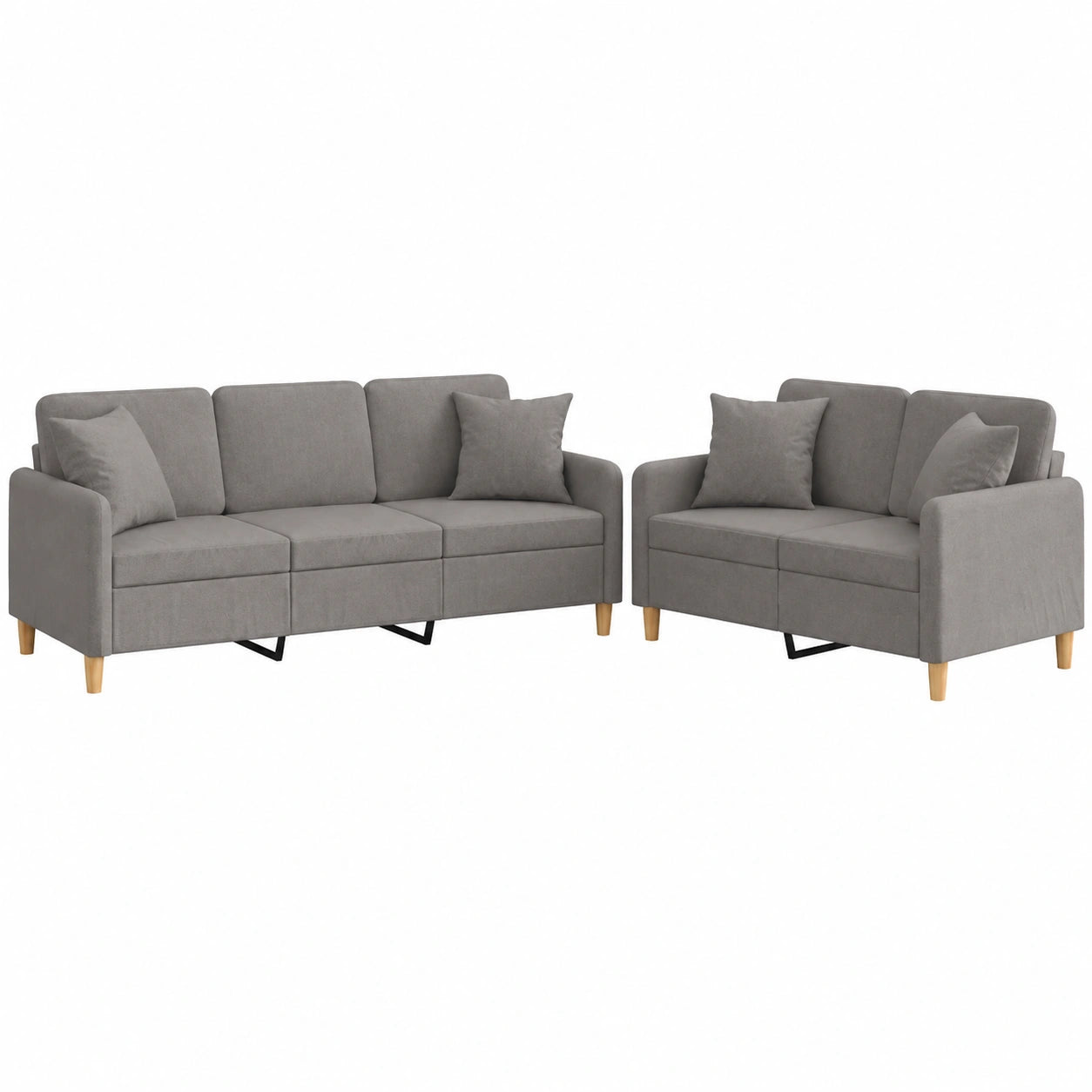 Elegante 2-teilige Sofagarnitur mit Kissen in Taupe Stoff