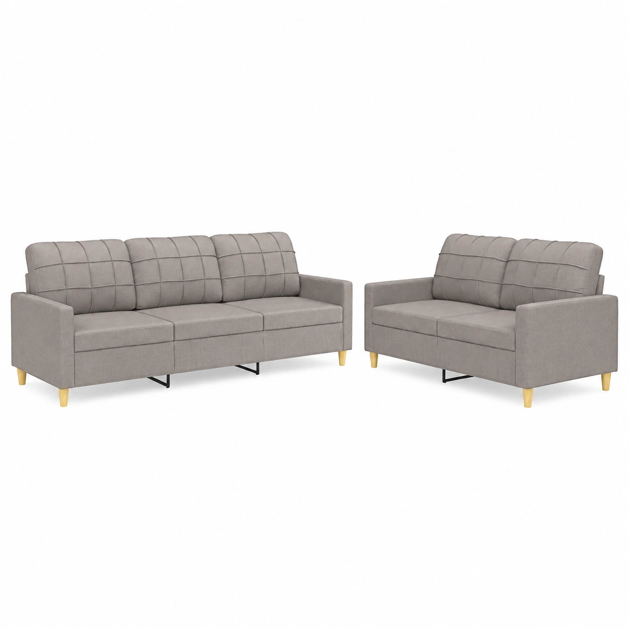 Moderne 2-teilige Sofagarnitur mit Kissen in Taupe Stoff