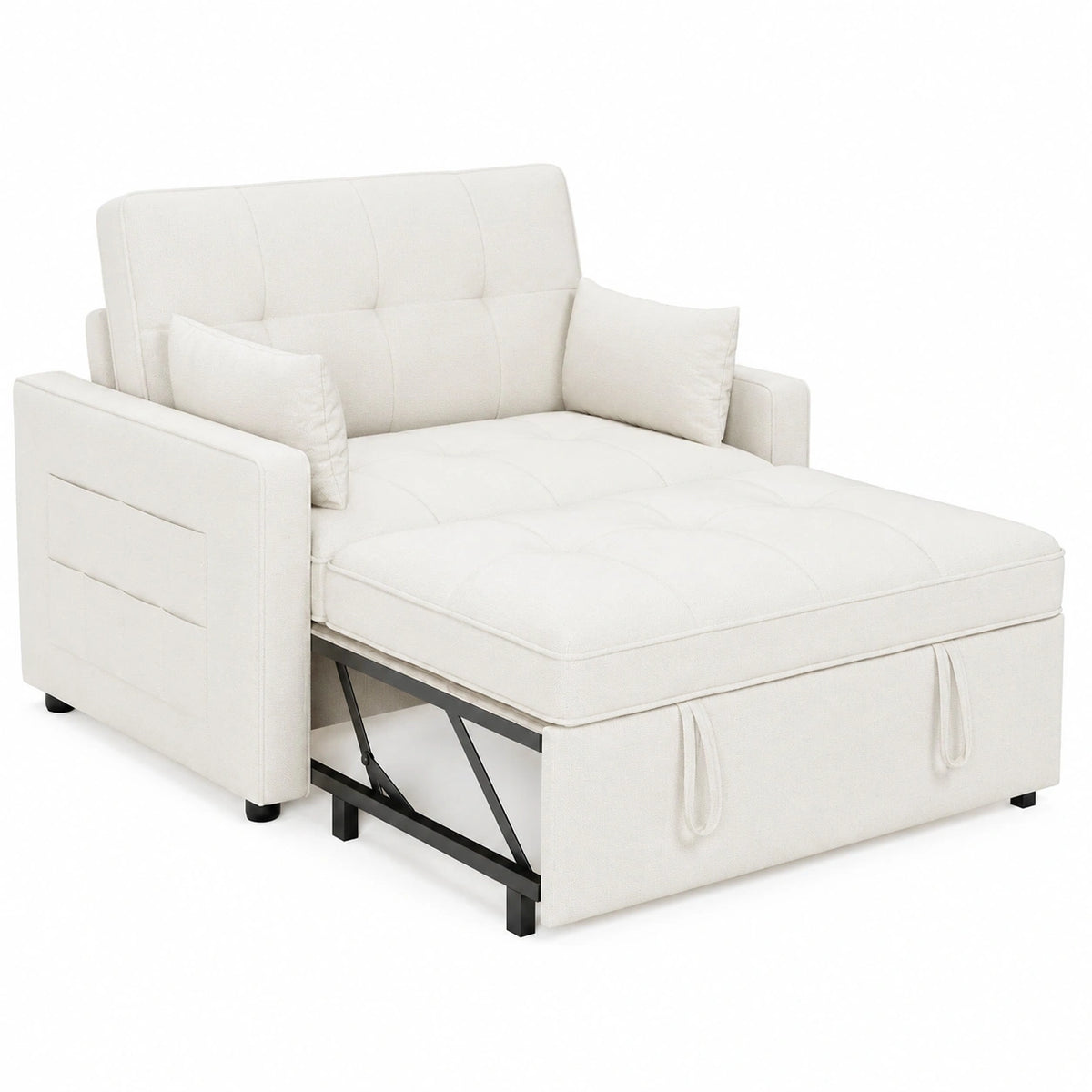 LUXOAK Multifunktions-Schlafsofa 186x122 cm, Verstellbare Rückenlehne, 3-in-1 Sofa mit Kissen und Stauraum, Cremeweißes Leinen für Gästezimmer & Kompakte Räume