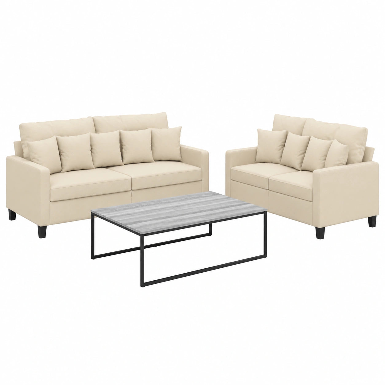 Zweiteiliges Sofa-Set mit Kissen in Creme, Stoffbezug