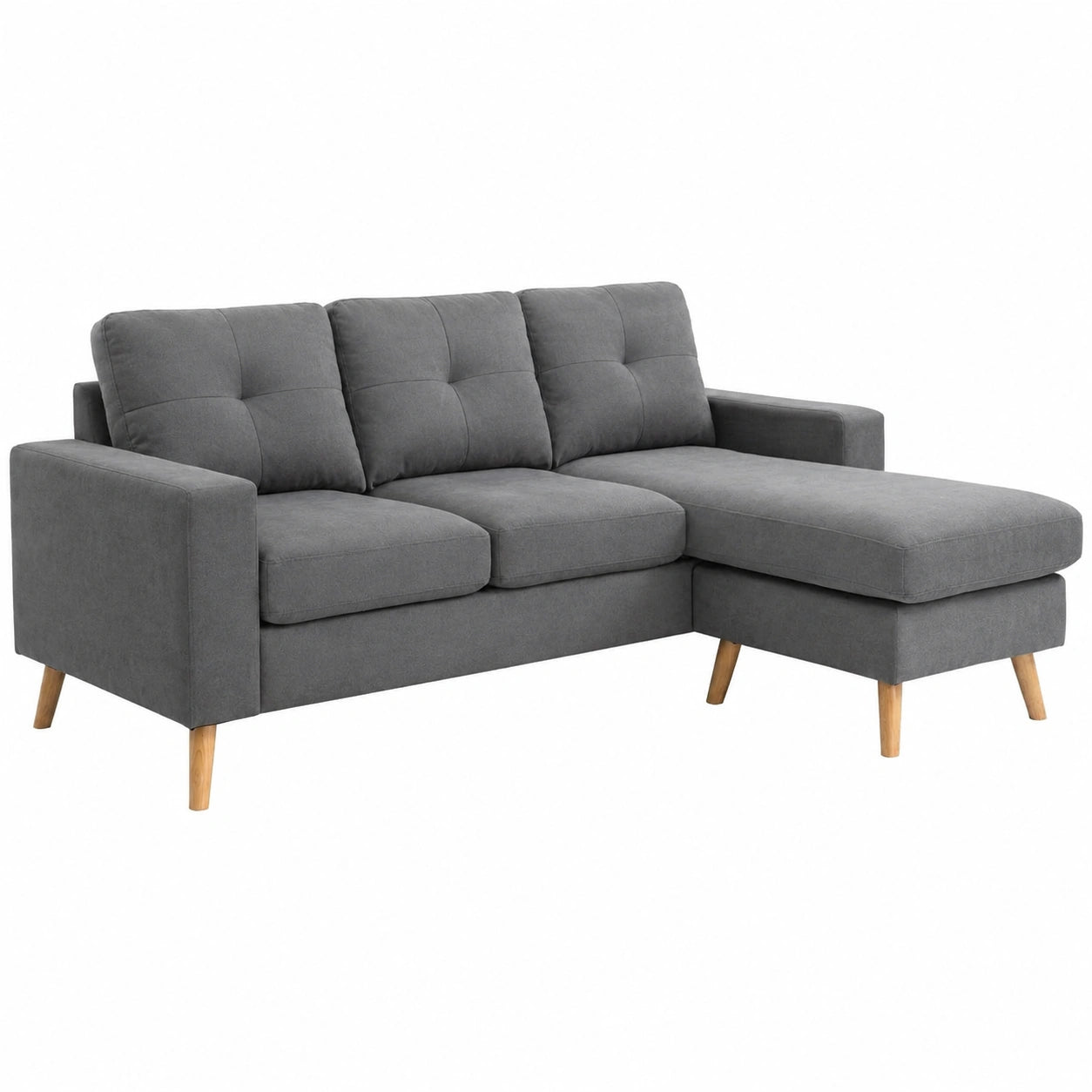 Modulares Ecksofa in Leinenoptik, Dunkelgrau, mit Chaiselongue und Kissen 193 x 136 x 85 cm