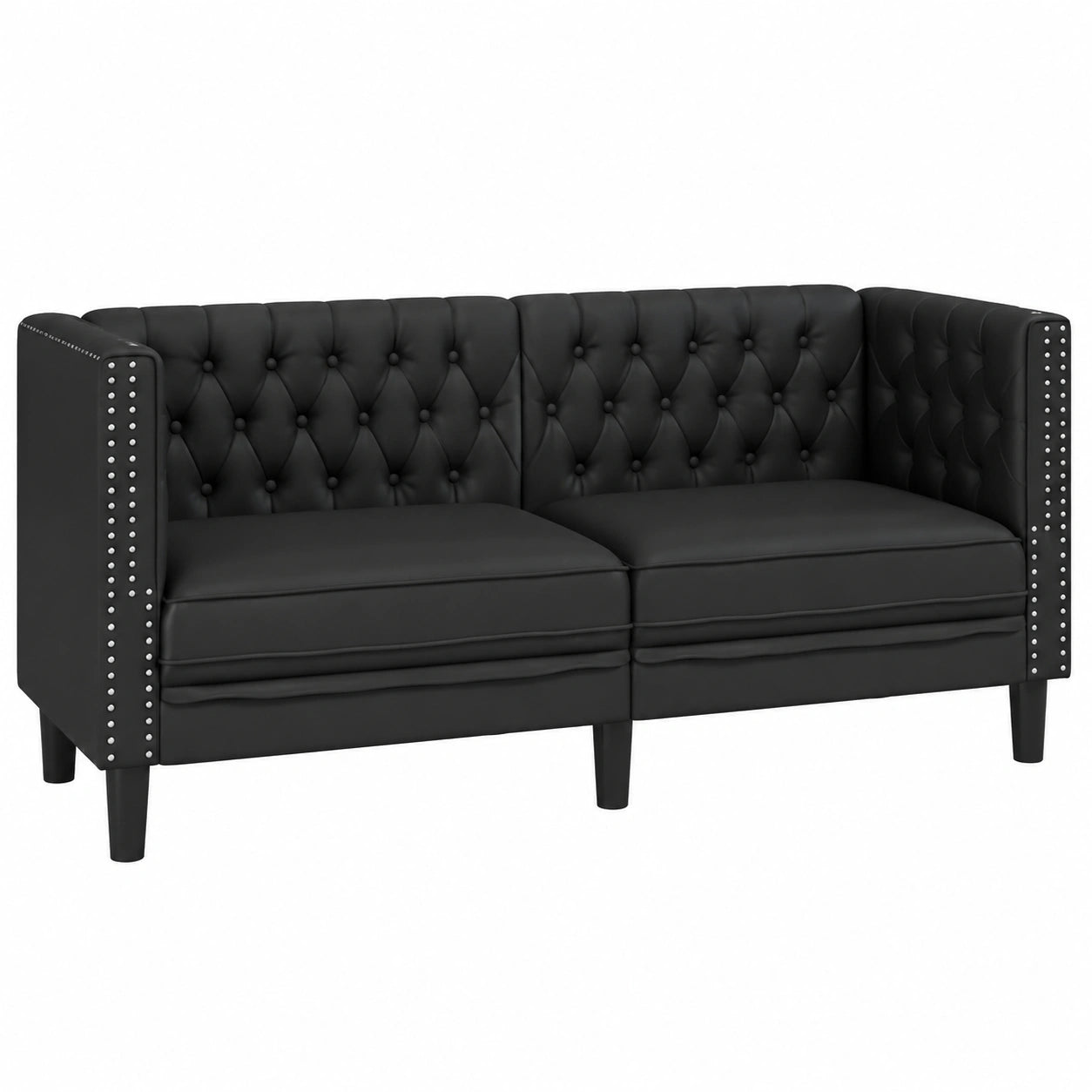 Elegantes 2-Sitzer Chesterfield Sofa aus Kunstleder in Schwarz