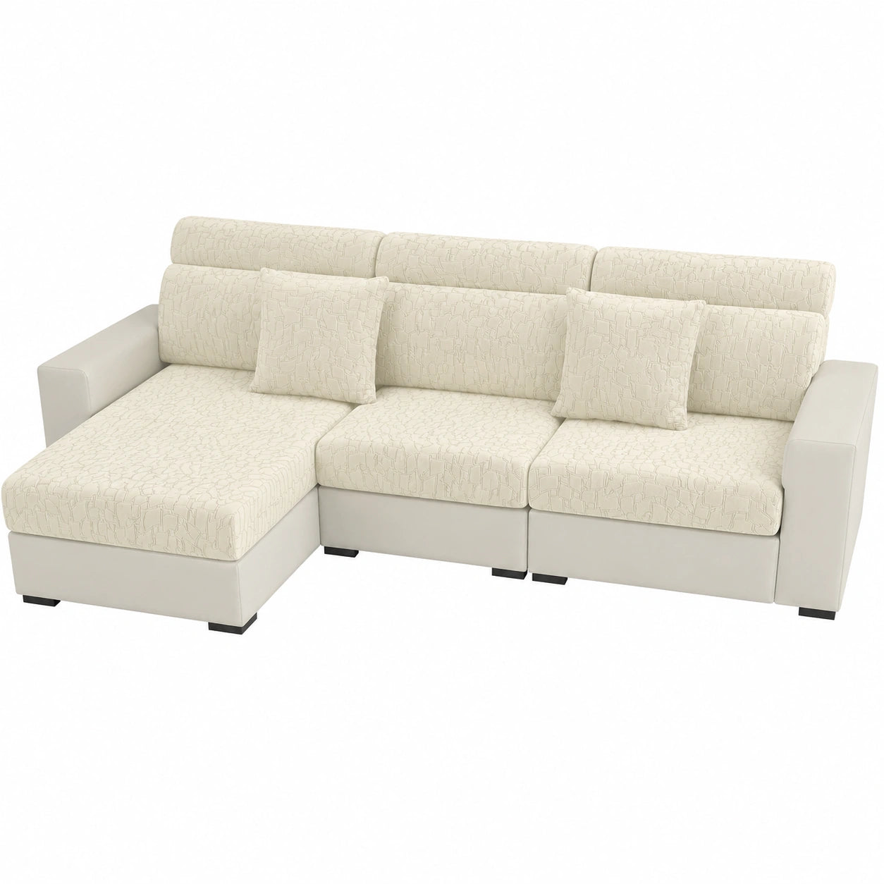 Elastischer Sofakissenbezug in Beige, rutschfest und universell für L-Form Sofas
