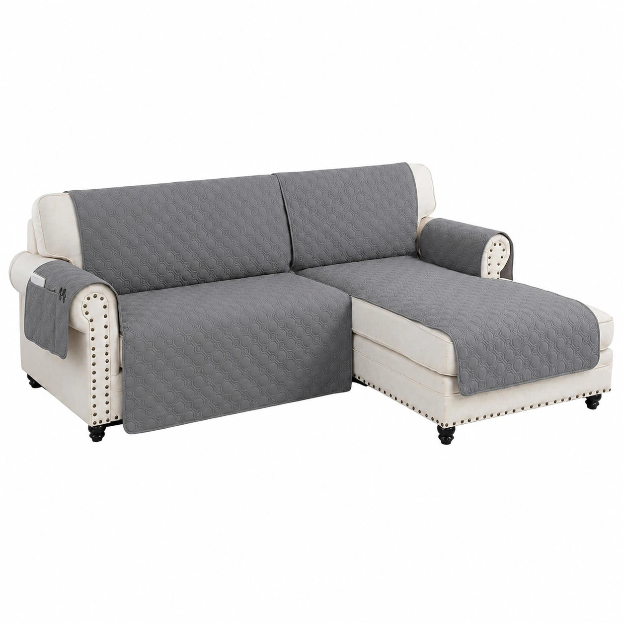 BellaHills L-Form Chaiselongue Sofabezug, Wasserdicht und Rutschfest, Rechtsarm, 205cm, Grau