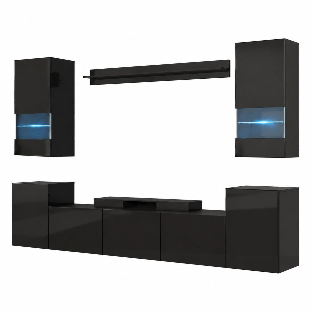 Moderne Wohnwand mit LED-Beleuchtung und TV Schrank, Weiß