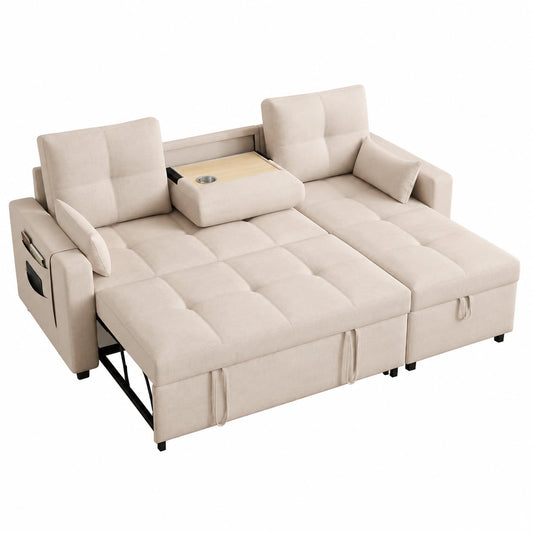 Verstellbares Merax Schlafsofa mit Stauraum und Getränkehalter für 3-4 Personen, Beige
