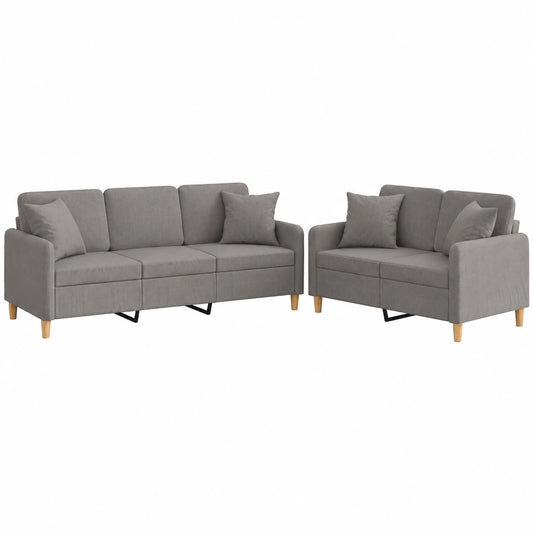 Elegante 2-teilige Sofagarnitur mit Kissen in Taupe Stoff