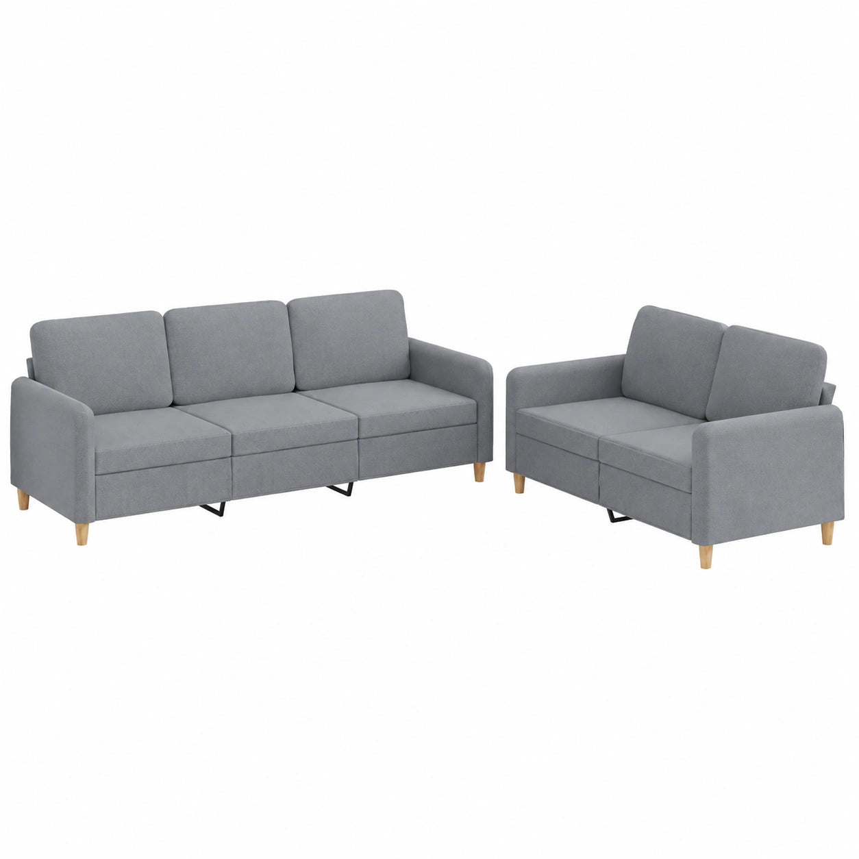 Elegante 2-teilige Sofa Garnitur mit Kissen in Hellgrau