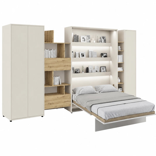 Multifunktionsschrankbett 90x200 mit Kleiderschrank und Regalen, inkl. Kashmir Matratze