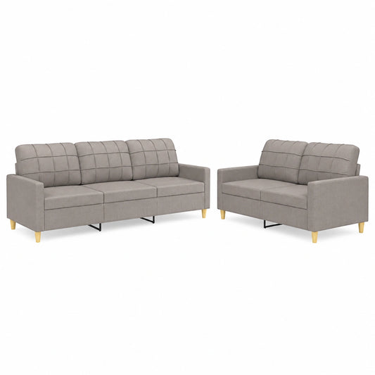 Moderne 2-teilige Sofagarnitur mit Kissen in Taupe Stoff