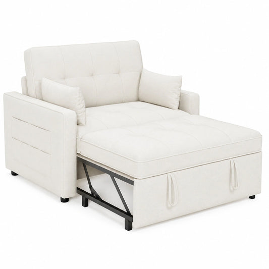 LUXOAK Multifunktions-Schlafsofa 186x122 cm, Verstellbare Rückenlehne, 3-in-1 Sofa mit Kissen und Stauraum, Cremeweißes Leinen für Gästezimmer & Kompakte Räume