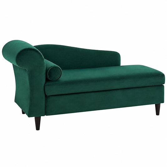 Designer Chaiselongue in Smaragdgrünem Samt mit Stauraum und Kissen