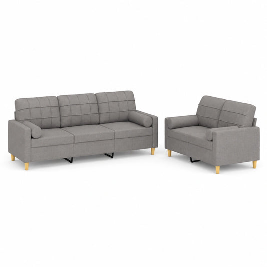 Moderne 2-teilige Sofagarnitur mit Kissen in Taupe Stoff