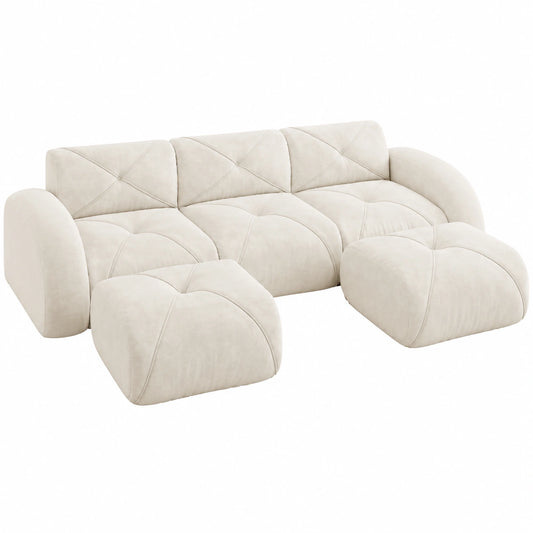 Vielseitiges modulares Ecksofa aus Chenille, 2-4-Sitzer, Hochdichter Schaumstoff, Rutschfest, Keine Montage, Farbe: Weiß