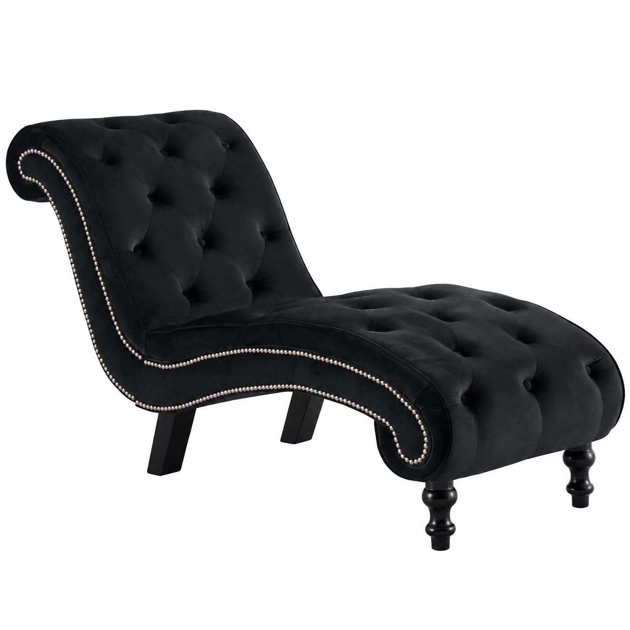 Elegante Samt Chaiselongue mit Ottomane in Schwarz