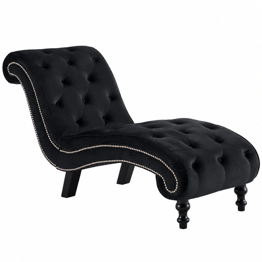 Elegante Samt Chaiselongue mit Ottomane in Schwarz