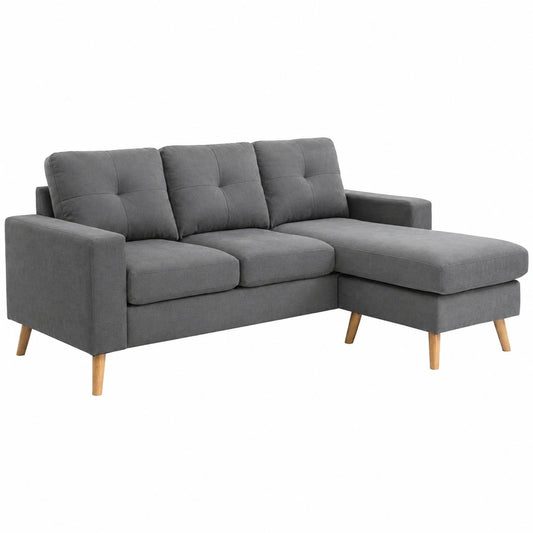 Modulares Ecksofa in Leinenoptik, Dunkelgrau, mit Chaiselongue und Kissen 193 x 136 x 85 cm
