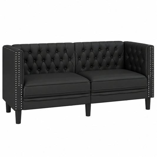 Elegantes 2-Sitzer Chesterfield Sofa aus Kunstleder in Schwarz