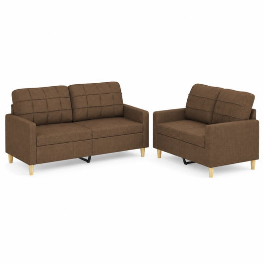 Moderne 2-teilige Sofagarnitur mit Kissen Braun Stoff