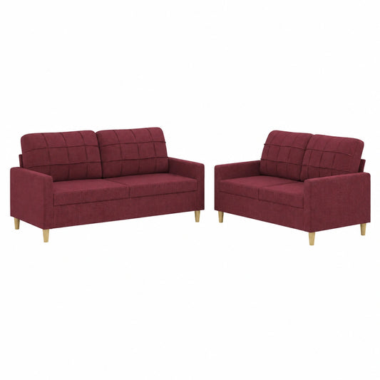 Elegante 2-teilige Sofagarnitur mit Kissen in Weinrot