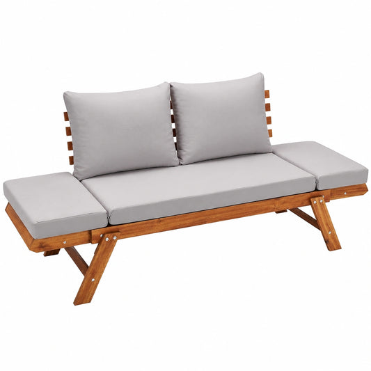 Dehner Macao Outdoor Sofa aus FSC®-Akazienholz mit Kissen, 196x75x70 cm, Braun/Grau