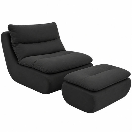 XXL Sitzsack Sofa mit Fußhocker, bequemer Bodensessel gefüllt mit Memory-Schaum, ideal für Wohn- und Schlafzimmer, in Schwarz