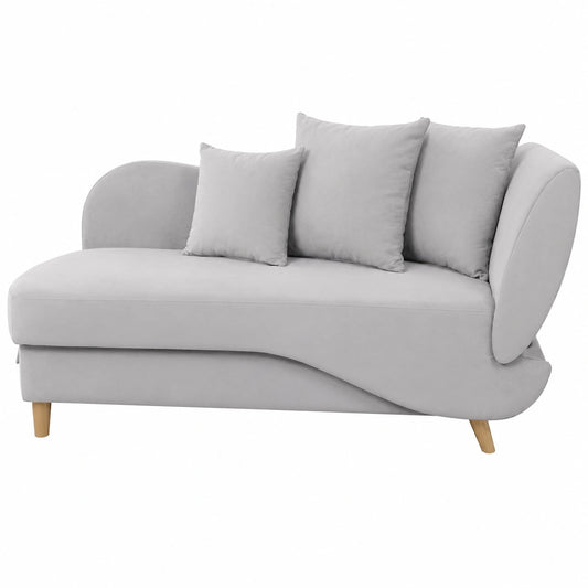 Moderne graue Samt-Chaiselongue rechts mit Stauraum und Kissen - Meri II