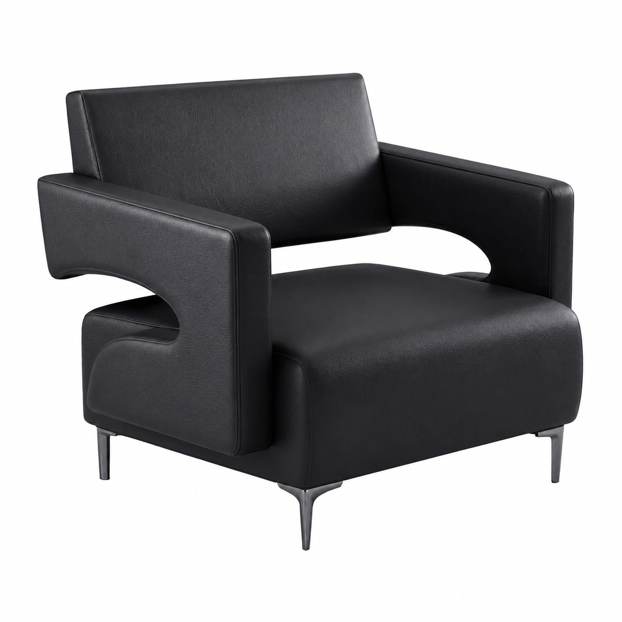 Moderne Lounge-Sofas und Sessel, breite Armlehnen, PU-Bezug und Schaumstoffpolsterung, ideal für Büroempfangsbereiche, schwarz