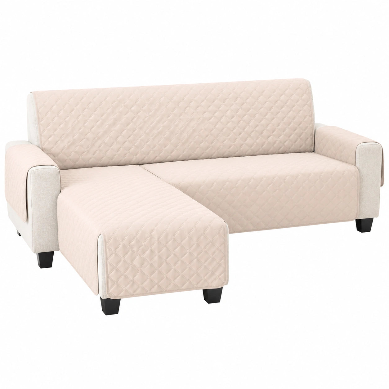 Maxifundas – Gepolsterter Chaiselongue Sofabezug links, 240 cm, extra weich in Beige, Modell Maui mit Rückseitenbändern