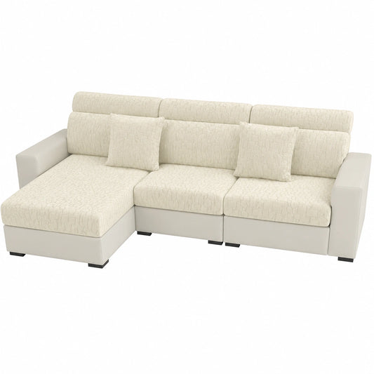 Elastischer Sofakissenbezug in Beige, rutschfest und universell für L-Form Sofas