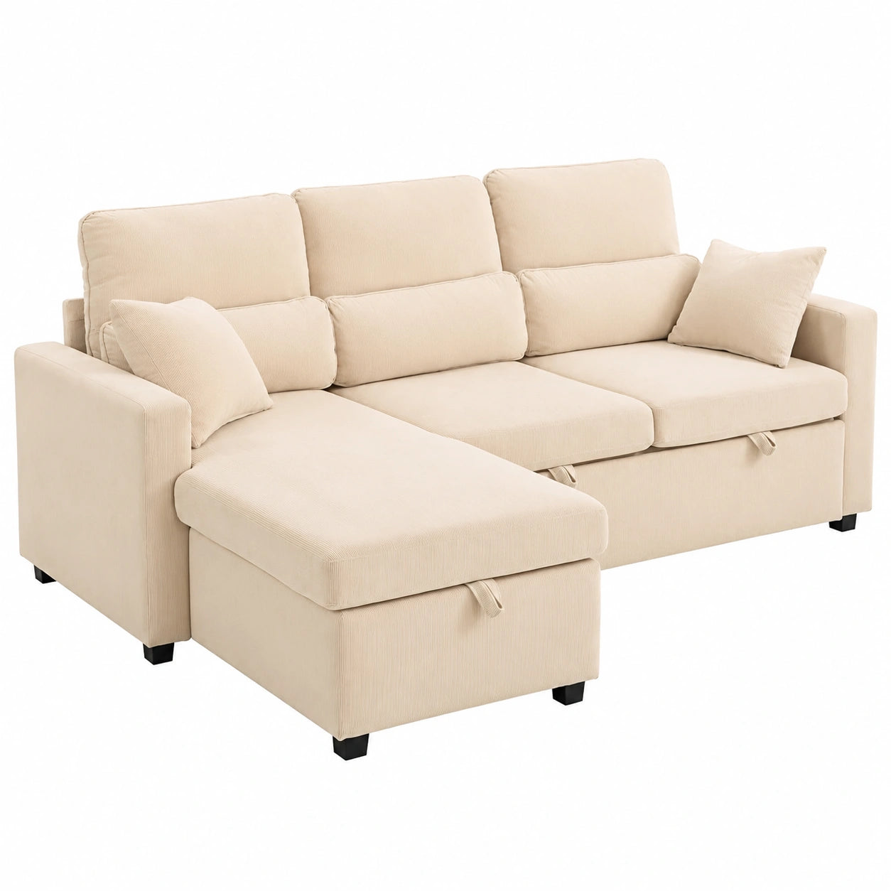 HOMCOM L-Form Ecksofa mit Bettkasten und Cordoptik, Schlafsofa für Wohnzimmer, Wandlungsfähige 3-Sitzer Couch, Beige