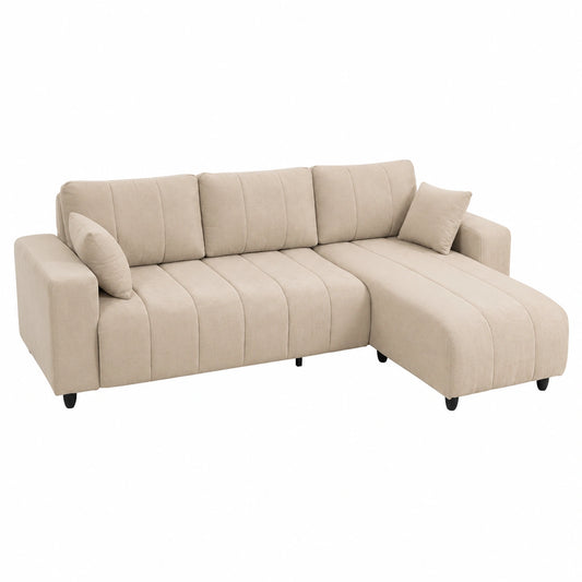 Moderne Ecksofa in L-Form mit Chaiselongue, Leinenoptik, Beige