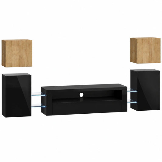 Moderne Wohnwand mit LED-Beleuchtung, Hängendes Design, Regale und TV-Schrank