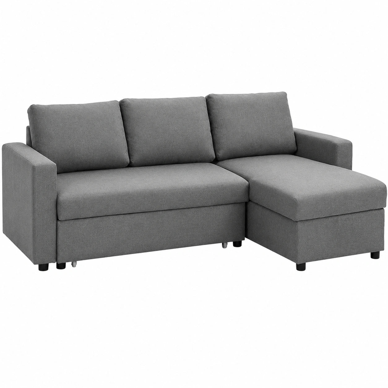 HOMCOM L-Form Schlafsofa mit Bettkasten und Stauraum, Leinenoptik, Hellgrau
