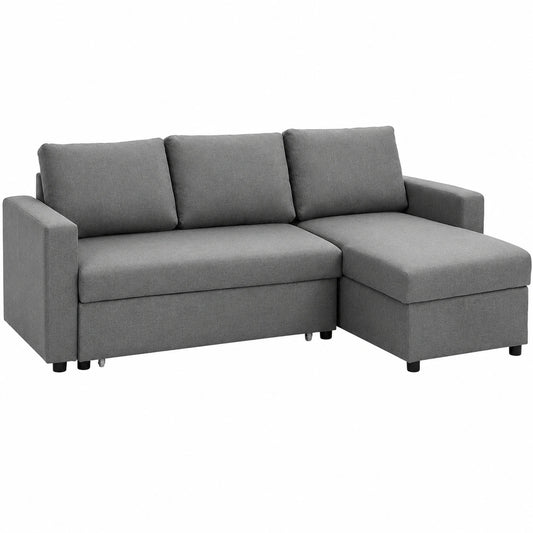 HOMCOM L-Form Schlafsofa mit Bettkasten und Stauraum, Leinenoptik, Hellgrau